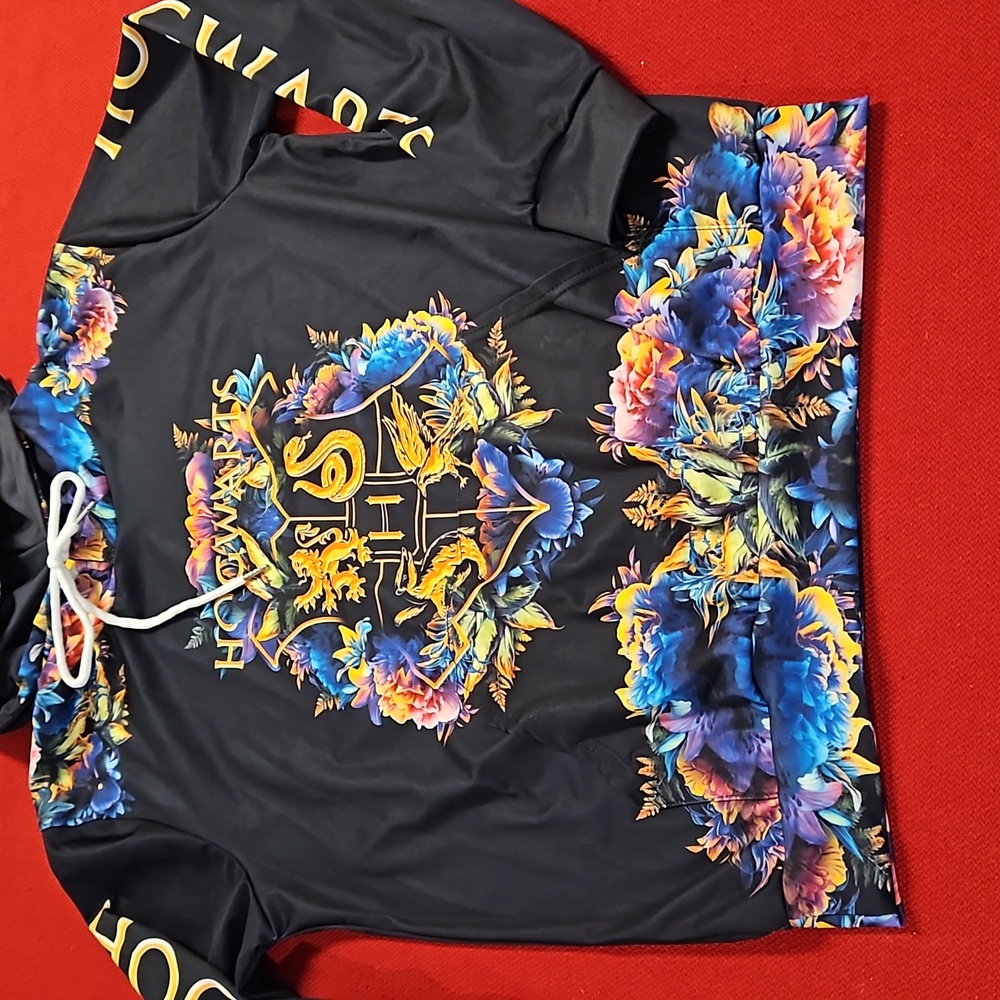 HOGWART'S Harry Potter themed graphics floral fauna long sleeve hoodie Small EUC